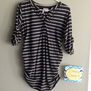 Mom's The Word Striped Button V-Neck Top